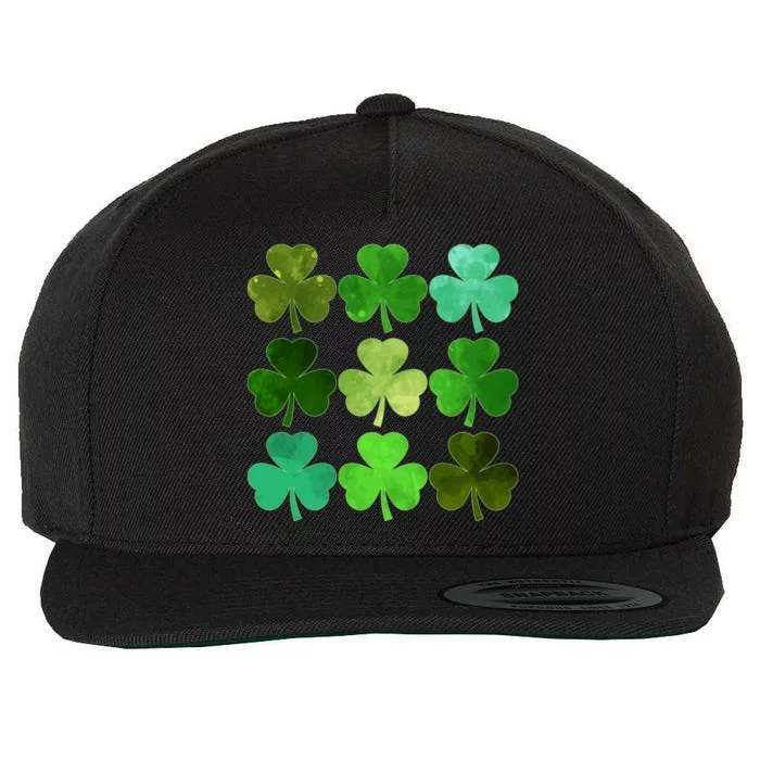 St Patricks Day Lucky Watercolor Shamrocks Wool Snapback Cap