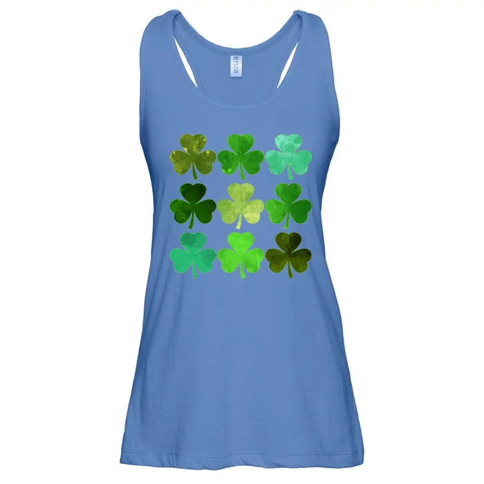 St Patricks Day Lucky Watercolor Shamrocks Ladies Essential Flowy Tank