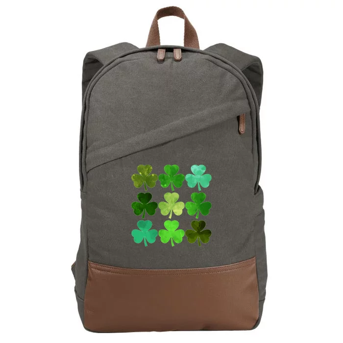 St Patricks Day Lucky Watercolor Shamrocks Cotton Canvas Backpack