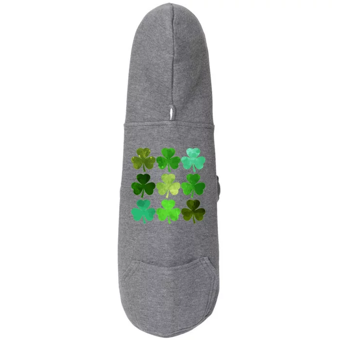 St Patricks Day Lucky Watercolor Shamrocks Doggie 3-End Fleece Hoodie