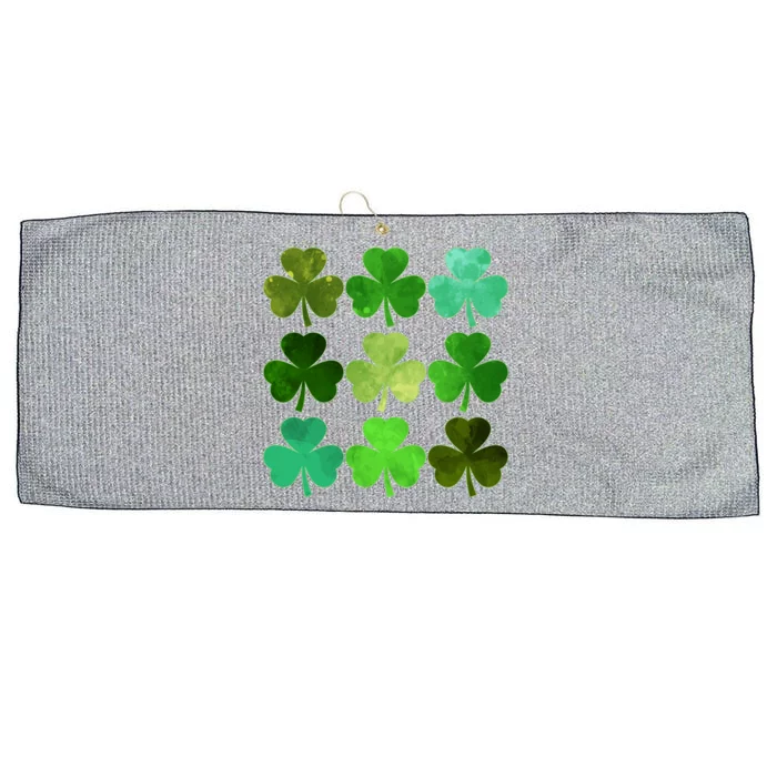 St Patricks Day Lucky Watercolor Shamrocks Large Microfiber Waffle Golf Towel