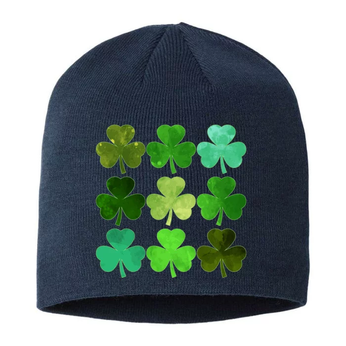 St Patricks Day Lucky Watercolor Shamrocks 8 1/2in Sustainable Knit Beanie