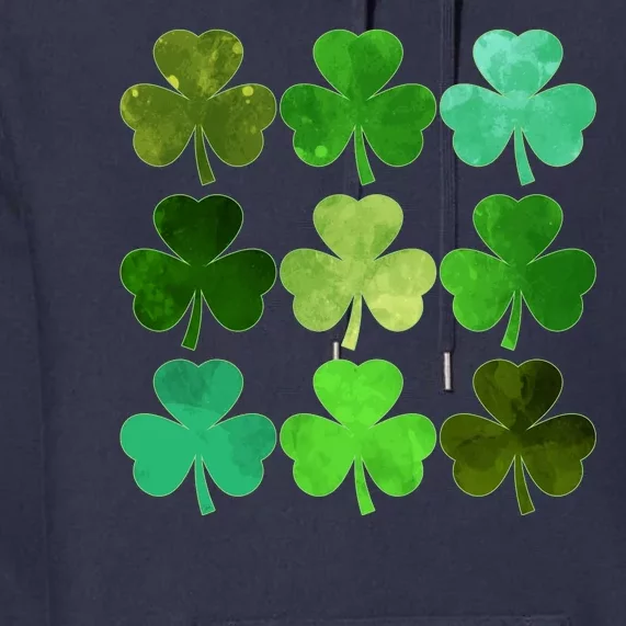 St Patricks Day Lucky Watercolor Shamrocks Premium Hoodie