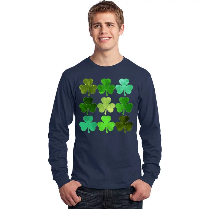 St Patricks Day Lucky Watercolor Shamrocks Tall Long Sleeve T-Shirt