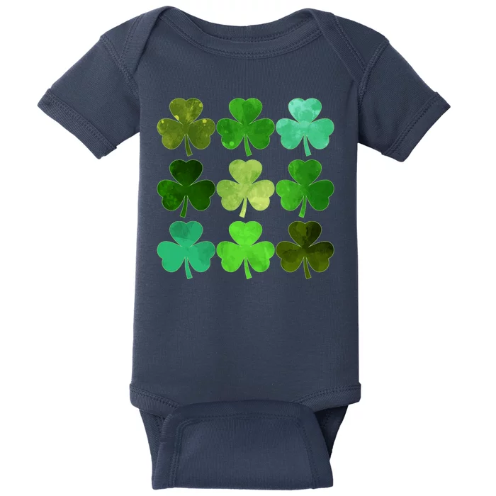 St Patricks Day Lucky Watercolor Shamrocks Baby Bodysuit