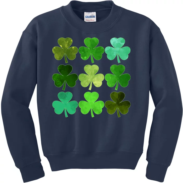 St Patricks Day Lucky Watercolor Shamrocks Kids Sweatshirt