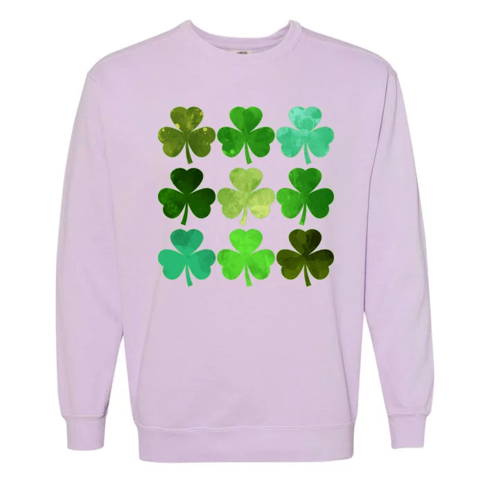 St Patricks Day Lucky Watercolor Shamrocks Garment-Dyed Sweatshirt