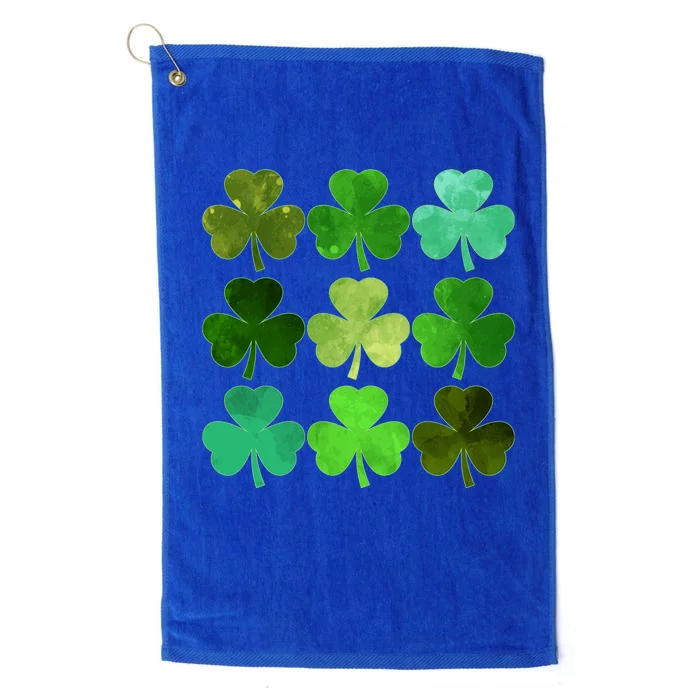 St Patricks Day Lucky Watercolor Shamrocks Platinum Collection Golf Towel