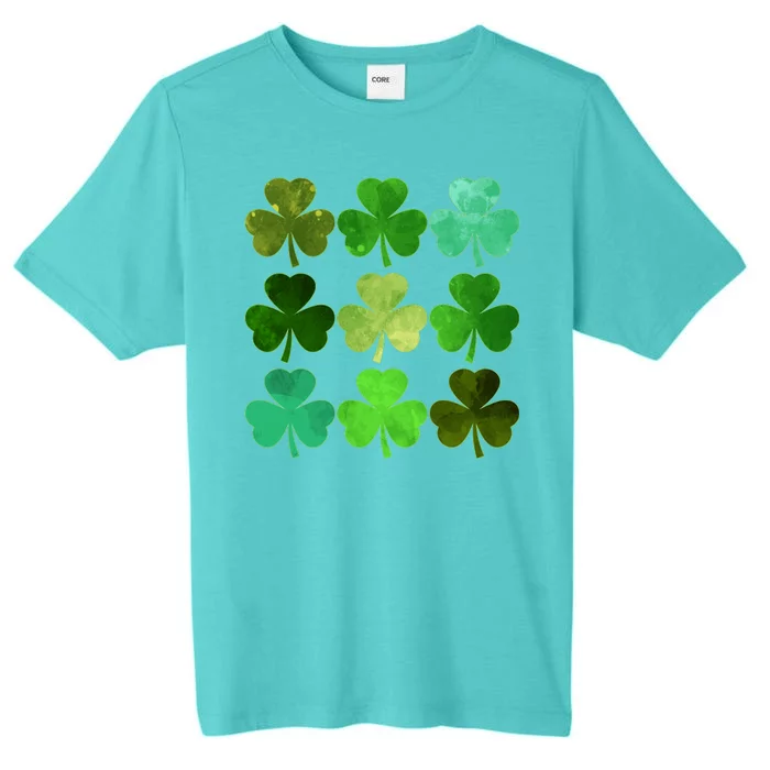 St Patricks Day Lucky Watercolor Shamrocks ChromaSoft Performance T-Shirt