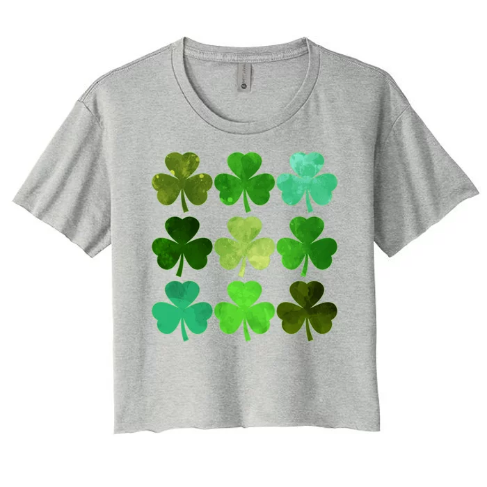 St Patricks Day Lucky Watercolor Shamrocks Women's Crop Top Tee