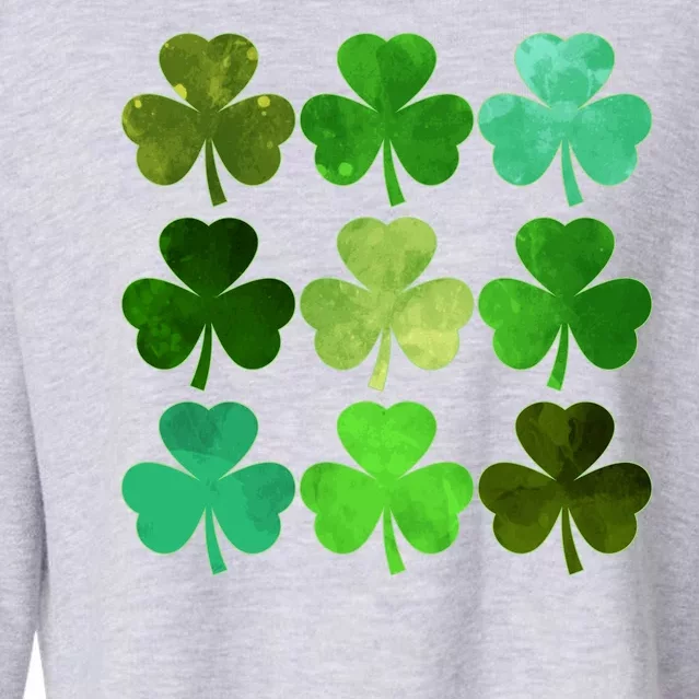 St Patricks Day Lucky Watercolor Shamrocks Cropped Pullover Crew