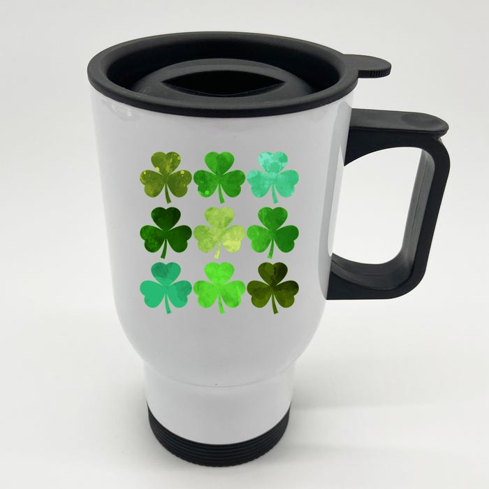 St Patricks Day Lucky Watercolor Shamrocks Front & Back Stainless Steel Travel Mug