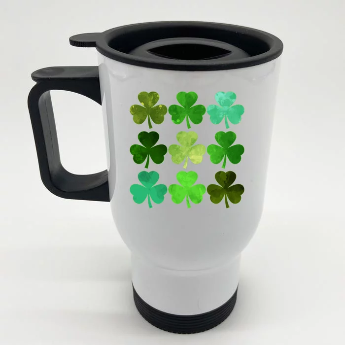 St Patricks Day Lucky Watercolor Shamrocks Front & Back Stainless Steel Travel Mug