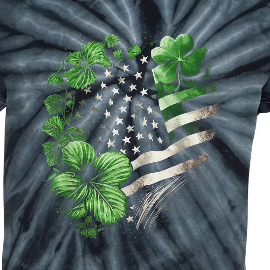 St Patricks Day Shamrock American Flag Retro Kids Tie-Dye T-Shirt