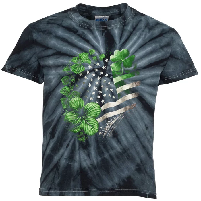 St Patricks Day Shamrock American Flag Retro Kids Tie-Dye T-Shirt