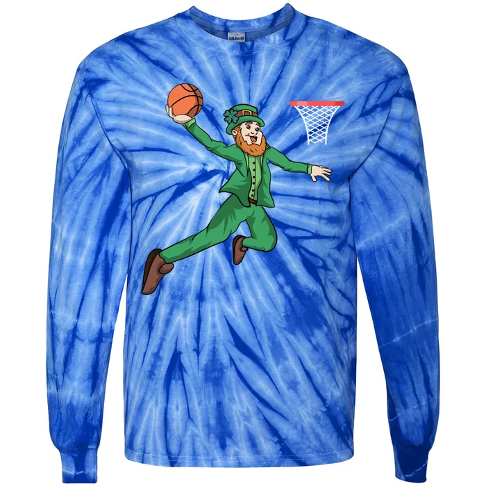 St Patricks Day Basketball Dunk Leprechaun Gift Tie-Dye Long Sleeve Shirt