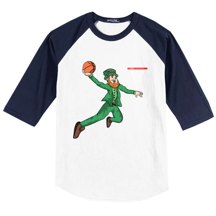 St Patricks Day Basketball Dunk Leprechaun Gift Baseball Sleeve Shirt