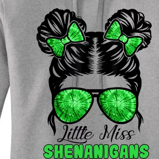 St Patrick's Day Messy Bun Little Miss Shenanigans Funny Gift Women's Pullover Hoodie