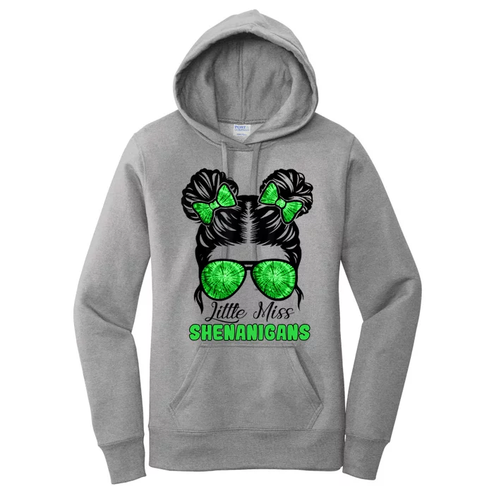 St Patrick's Day Messy Bun Little Miss Shenanigans Funny Gift Women's Pullover Hoodie