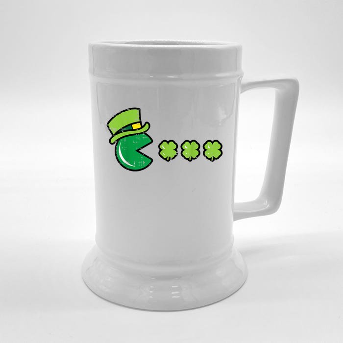 St Patricks Day Eating Shamrock Retro Gamer Front & Back Beer Stein