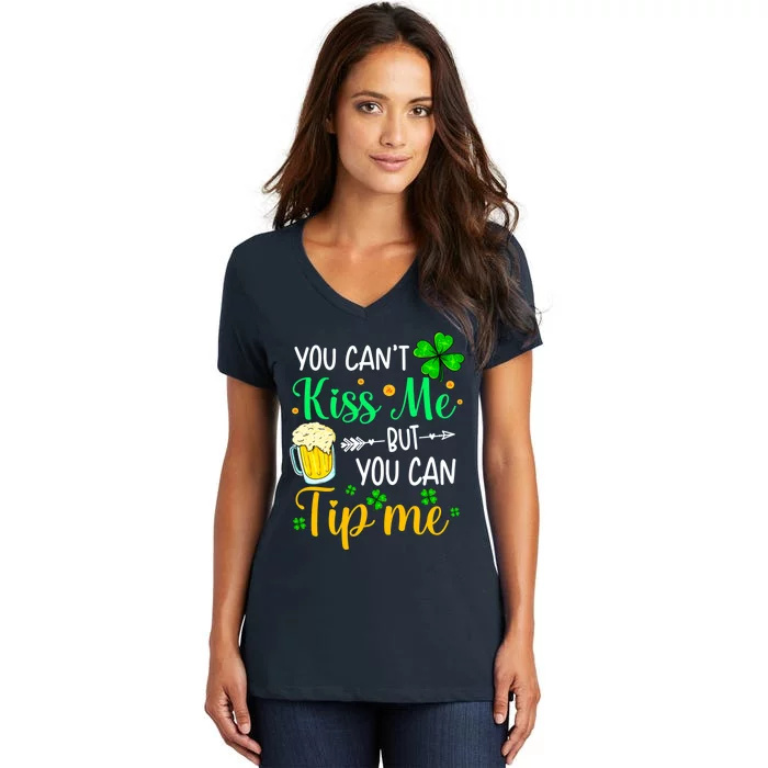 St Patrick's Day Lucky Shamrock Waitress Bartender Waiter Women's V-Neck T-Shirt