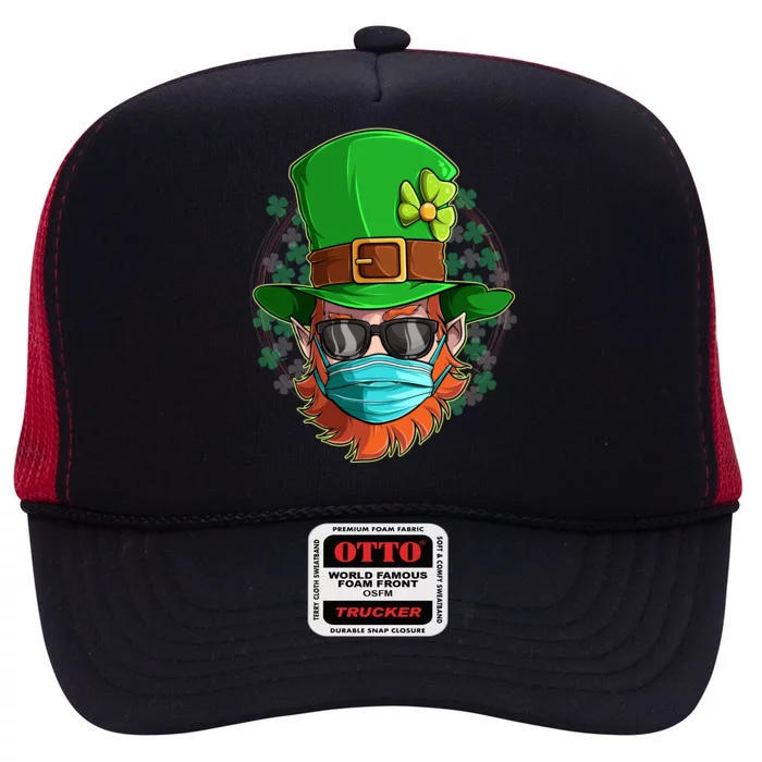 St Patricks Day Quarantined Masked Leprechaun High Crown Mesh Trucker Hat