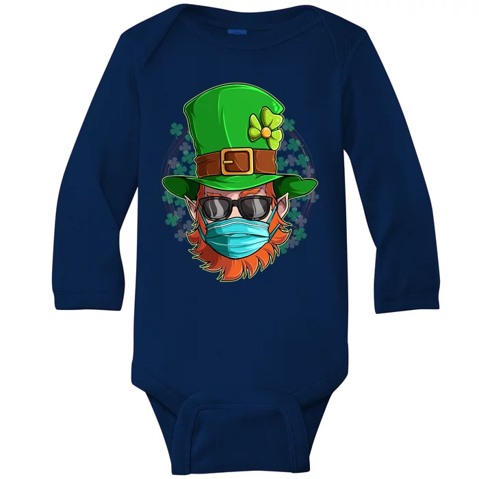 St Patricks Day Quarantined Masked Leprechaun Baby Long Sleeve Bodysuit