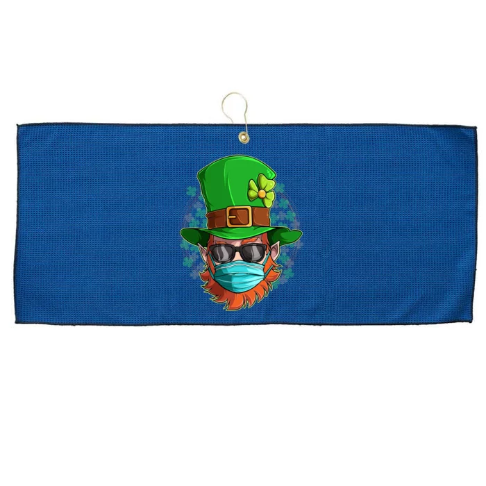 St Patricks Day Quarantined Masked Leprechaun Large Microfiber Waffle Golf Towel