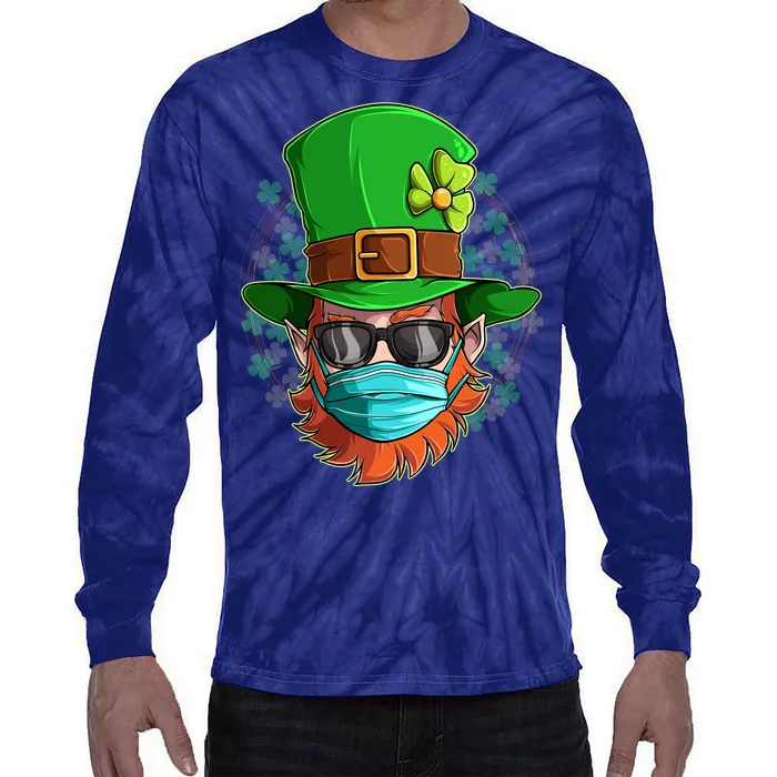 St Patricks Day Quarantined Masked Leprechaun Tie-Dye Long Sleeve Shirt