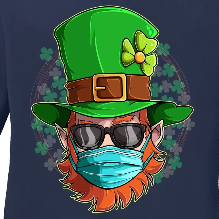 St Patricks Day Quarantined Masked Leprechaun Ladies Long Sleeve Shirt