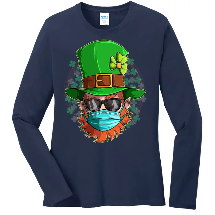 St Patricks Day Quarantined Masked Leprechaun Ladies Long Sleeve Shirt