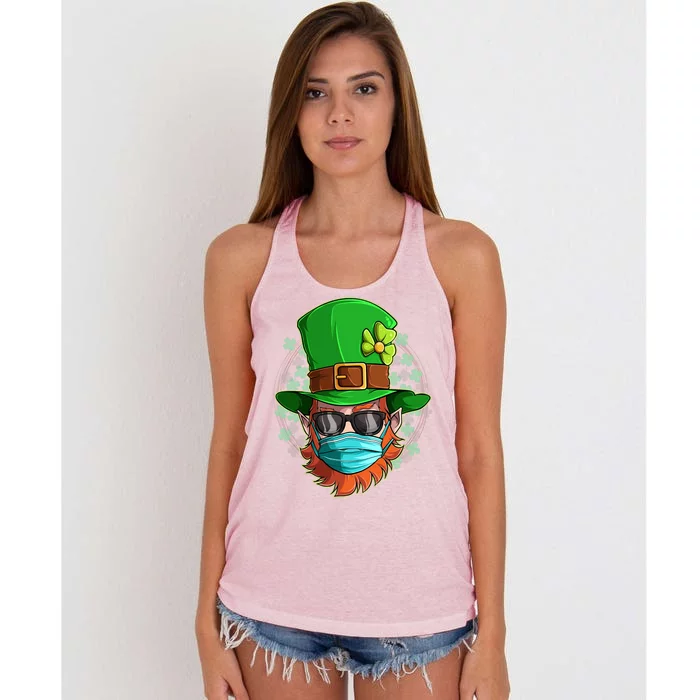 St Patricks Day Quarantined Masked Leprechaun Women's Knotted Racerback Tank