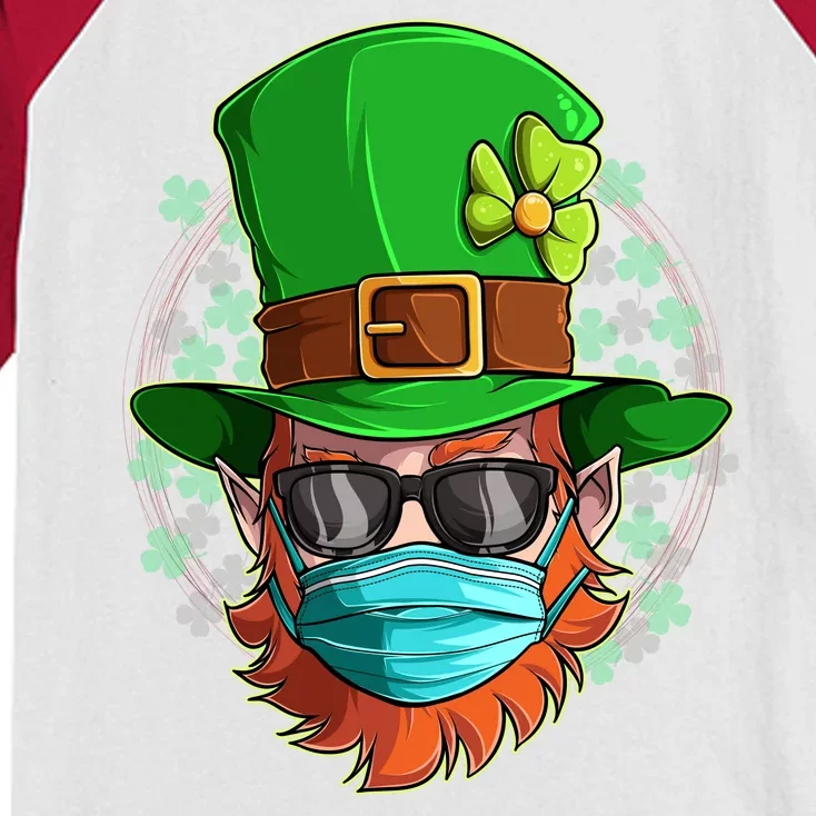 St Patricks Day Quarantined Masked Leprechaun Kids Colorblock Raglan Jersey