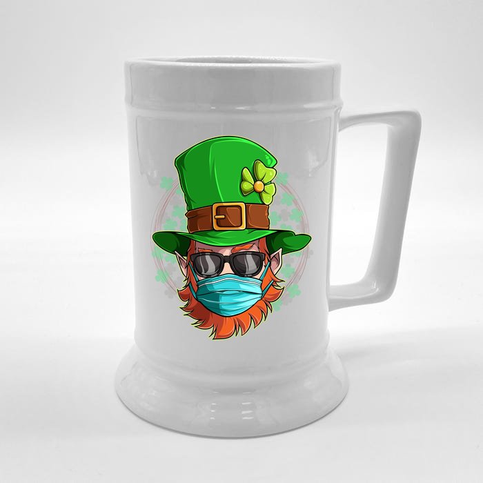 St Patricks Day Quarantined Masked Leprechaun Front & Back Beer Stein