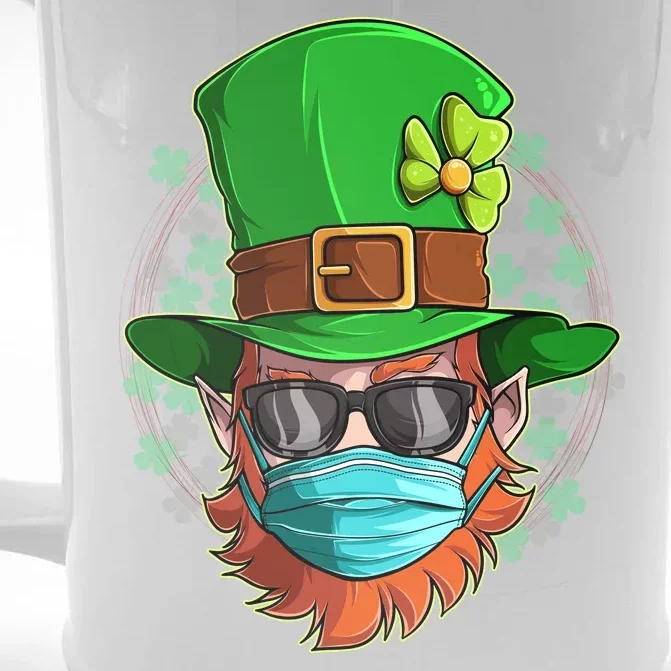 St Patricks Day Quarantined Masked Leprechaun Front & Back Beer Stein