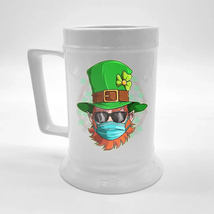 St Patricks Day Quarantined Masked Leprechaun Front & Back Beer Stein