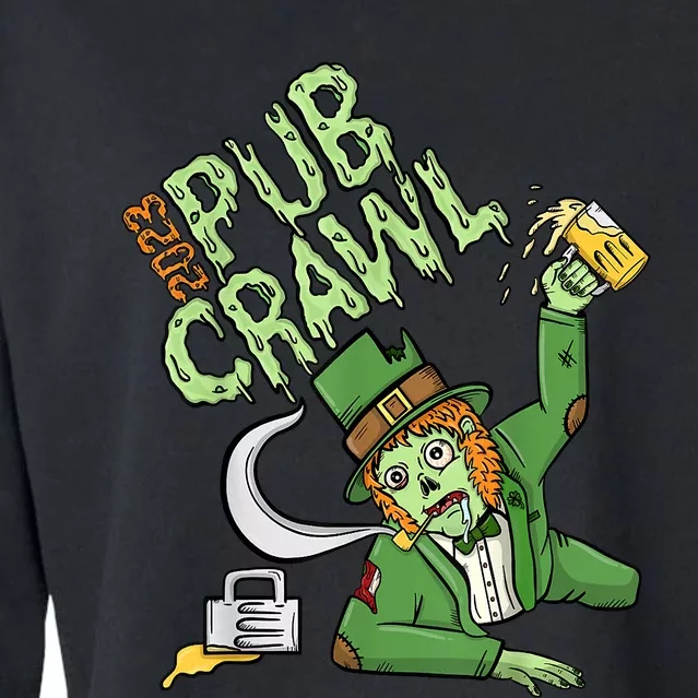 St. Patrick's Day Pub Crawl Beer Drinking Zombie Leprechaun Cropped Pullover Crew