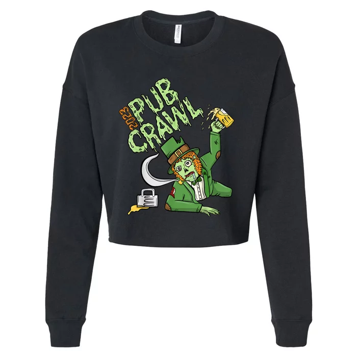 St. Patrick's Day Pub Crawl Beer Drinking Zombie Leprechaun Cropped Pullover Crew