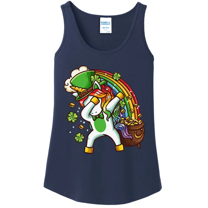 St Patricks Day Dabbing Unicorn Ladies Essential Tank