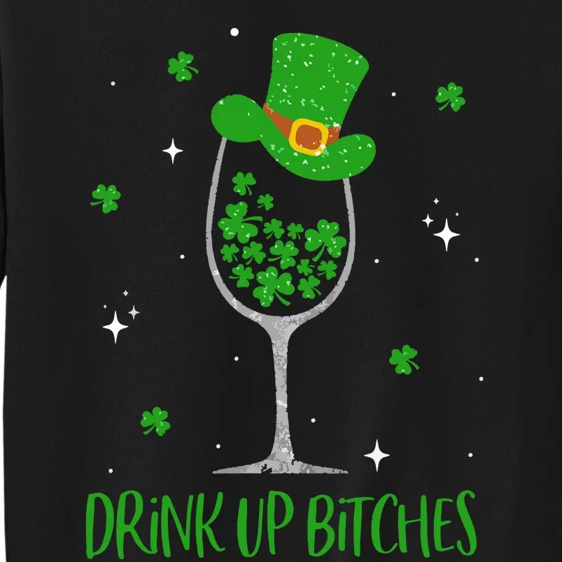 St Patricks Day Shamrock Wine Glass Drink Up Leprechaun Sweatshirt