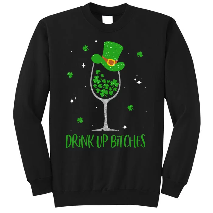 St Patricks Day Shamrock Wine Glass Drink Up Leprechaun Sweatshirt