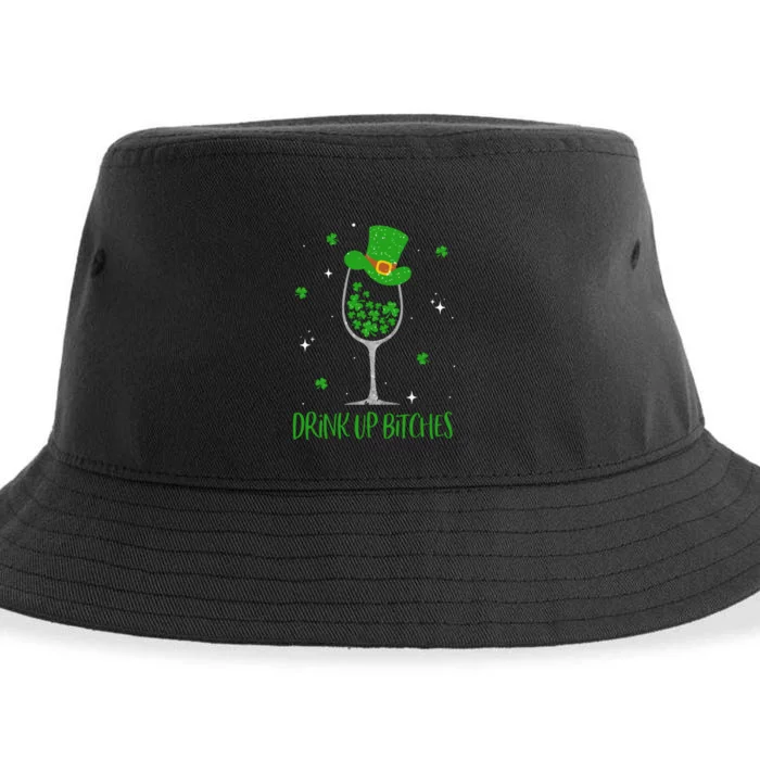 St Patricks Day Shamrock Wine Glass Drink Up Leprechaun Sustainable Bucket Hat