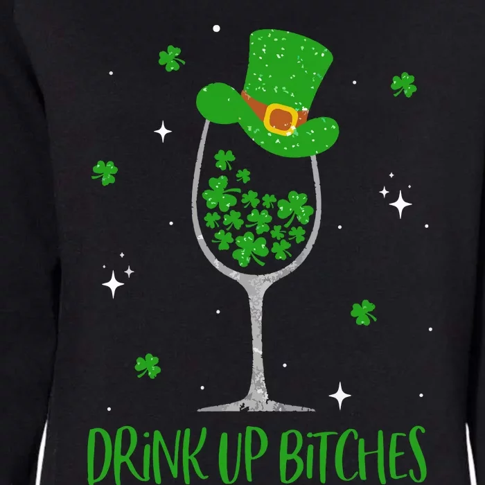 St Patricks Day Shamrock Wine Glass Drink Up Leprechaun Womens California Wash Sweatshirt