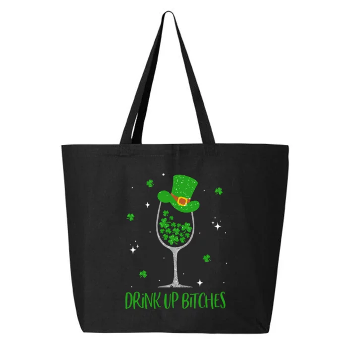 St Patricks Day Shamrock Wine Glass Drink Up Leprechaun 25L Jumbo Tote