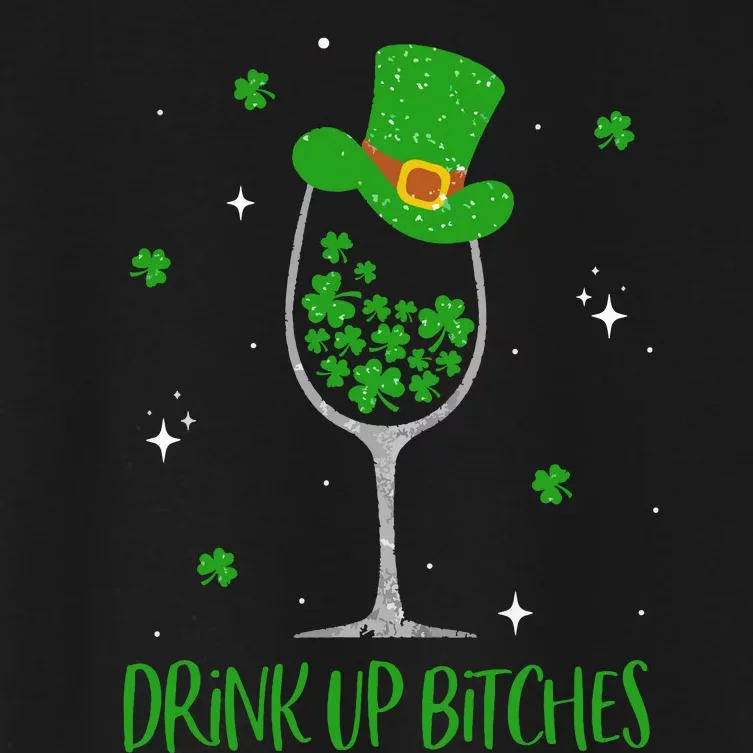 St Patricks Day Shamrock Wine Glass Drink Up Leprechaun Women's Crop Top Tee