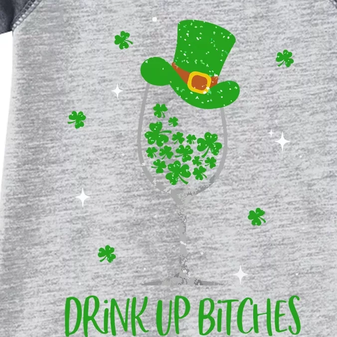 St Patricks Day Shamrock Wine Glass Drink Up Leprechaun Infant Baby Jersey Bodysuit