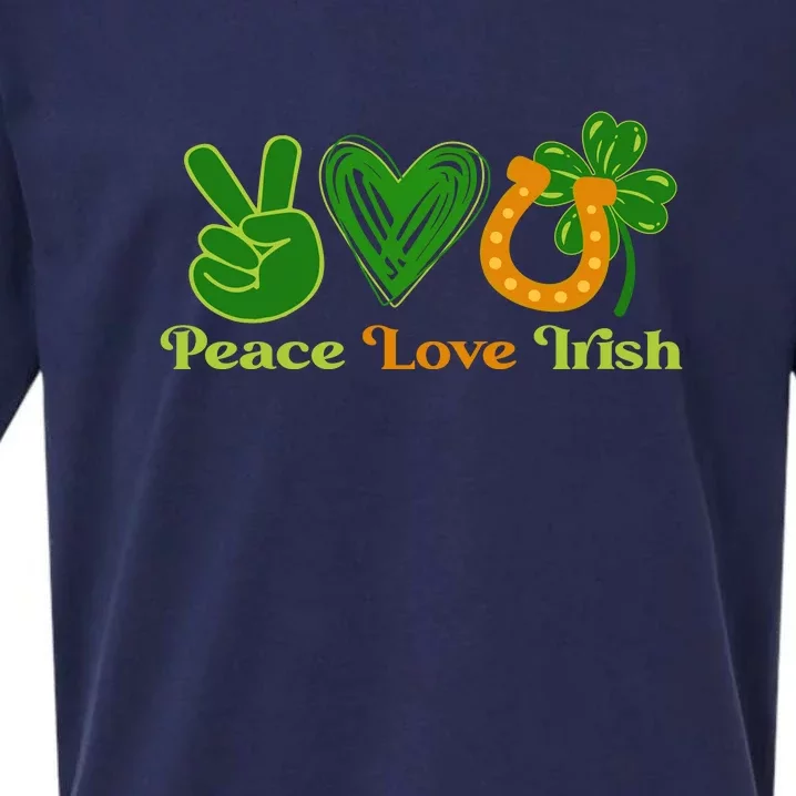 St Patrick Day Peace Love Irish Retro Shamrock Sueded Cloud Jersey T-Shirt