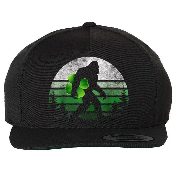 St Patricks Day Bigfoot Irish Shamrock Sasquatch Clover Leaf Wool Snapback Cap