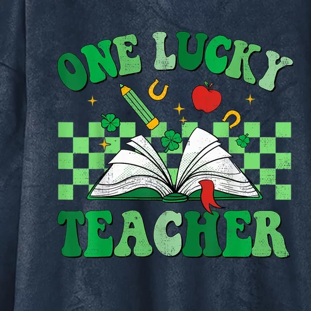 St Patricks Day Teacher Shirt One Lucky Teacher Shamrock Hooded Wearable Blanket