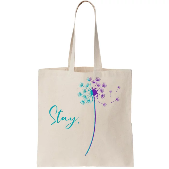 Suicide Prevention Dandelion Teal and Purple Stay Semicolon Tote Bag